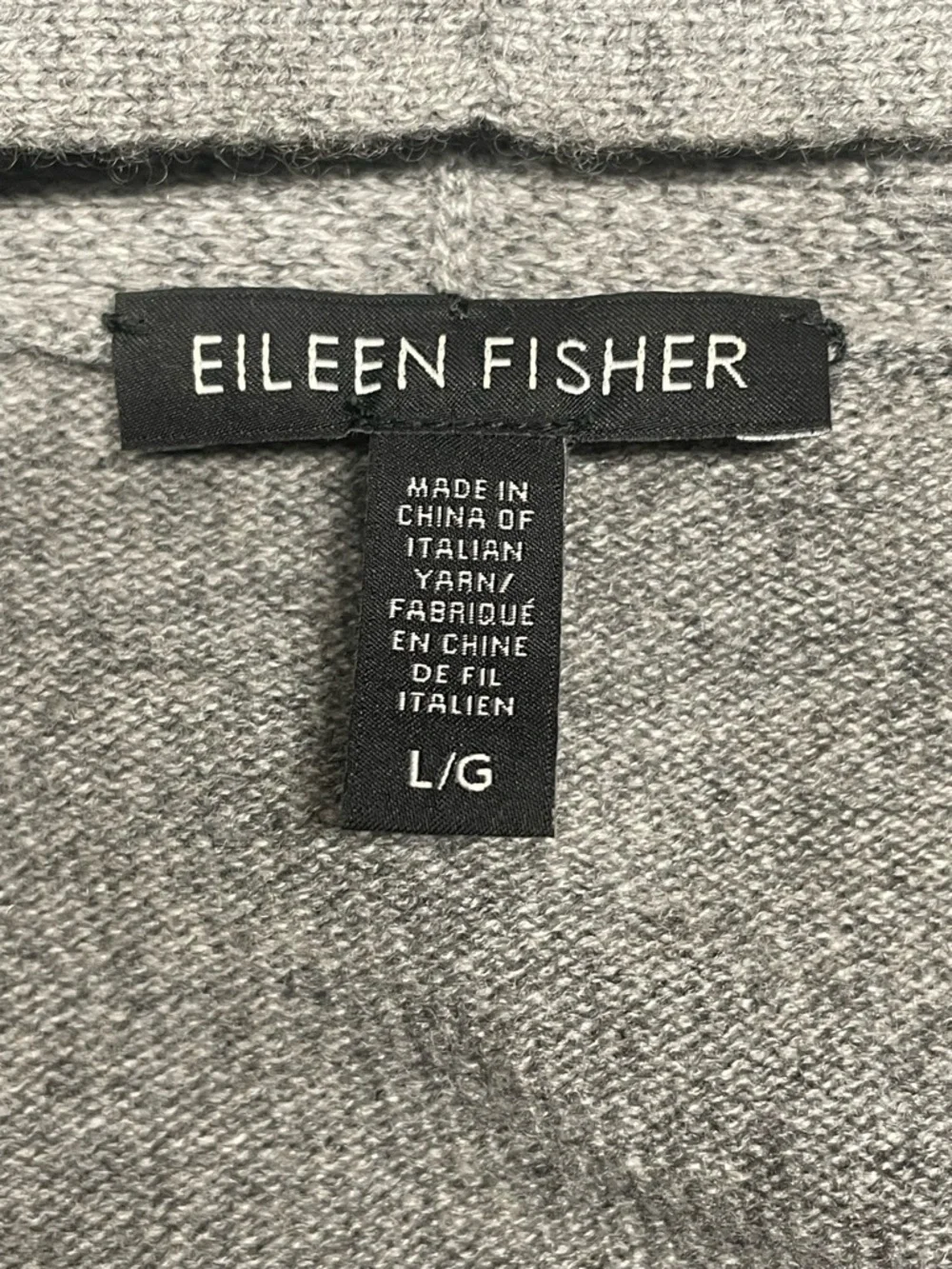 Eileen Fisher Cashmere Cardigan Sweater Large Grey Black Leather Pockets Luxe - Picture 8 of 12